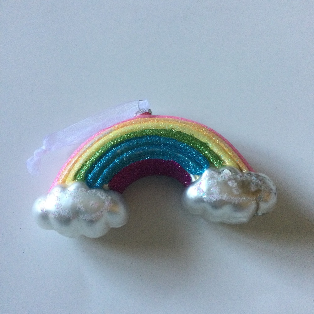 CODY FOSTER GLITTER RAINBOW AND CLOUDS GLASS ORNAMENT NEW